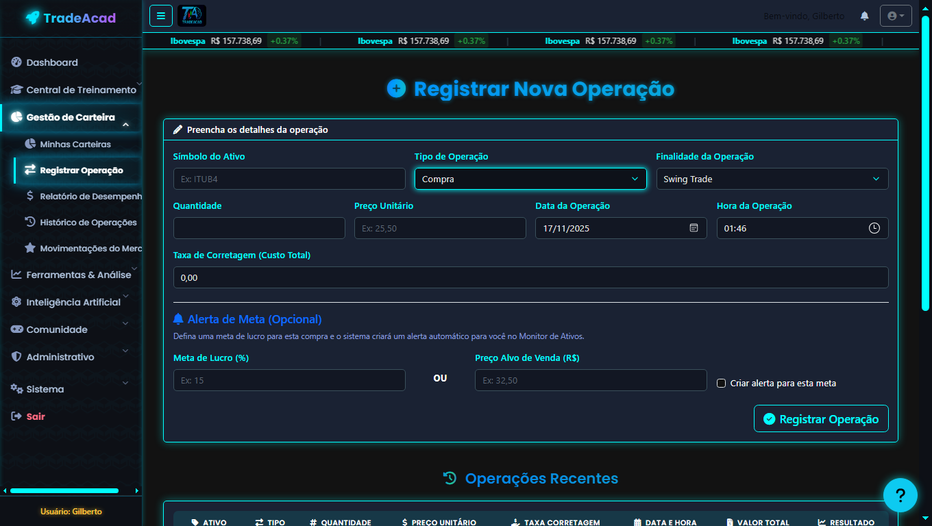 TradeAcad - Registrar Operação